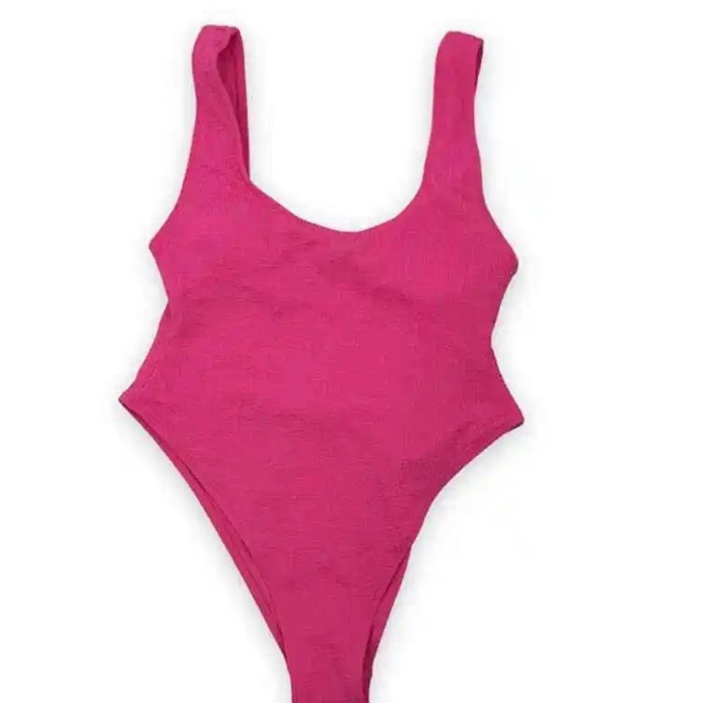 River Island Textured One-Piece Swimsuit 6 Scoop Neck High-Leg Low Back NWOT